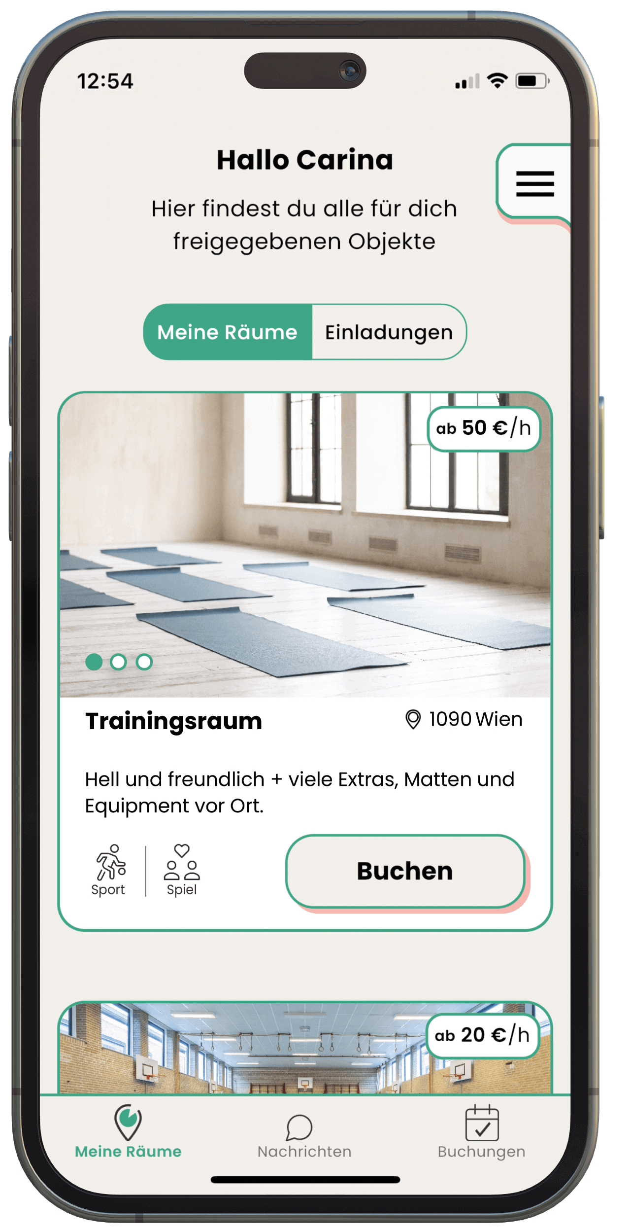 deilma App Buchung Screen